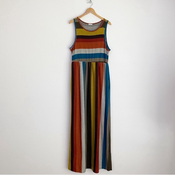 Egs California NWOT Sleeveless Striped Knit Empire Waist Maxi Dress w/Pockets - Picture 6 of 10